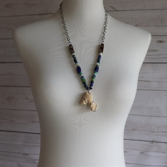 Unique Handmade Wire Wrapped Coral Beach Glass Long Beaded Necklace OOAK - Picture 4 of 6